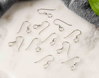 LARGE LOOP SILVER Flat French 4.5mm Surgical Stainless Steel Ear Wires, 20pcs Earring Hooks, Hypoallergenic Tarnish-resistant