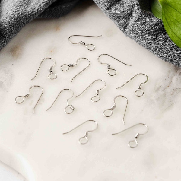 LARGE LOOP SILVER Flat French 4.5mm Surgical Stainless Steel Ear Wires, 20pcs Earring Hooks, Hypoallergenic Tarnish-resistant