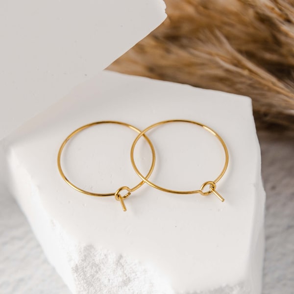 25mm GOLD Round Hoop Stainless Finding, 10 pieces Surgical Stainless Earring Ear Wire, Wine Glass Charm, Monarch Pine