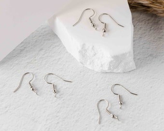 Classic Silver Forward-Facing Stainless Ear Wires, 20pcs Perpendicular Earring Fish Hooks,  Surgical Steel 2.5mm Horizontal Loop
