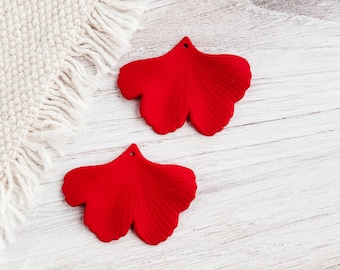 TRUE RED Ginkgo Leaf Pendants, 10 pcs, Petal Flower Charms Connectors Jewelry Findings for Polymer Clay Leather Wood Acrylic
