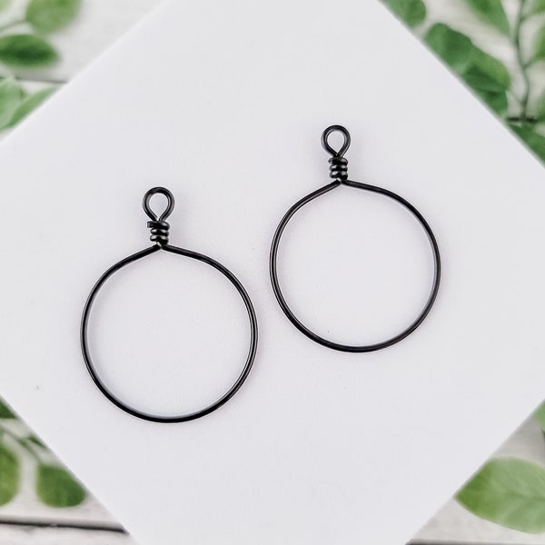Black Stainless Steel Round Fringe Hoop, 2 Pieces, Circle Surgical Steel Earring Finding, Fringe Macrame Braided Leather Bead Connector