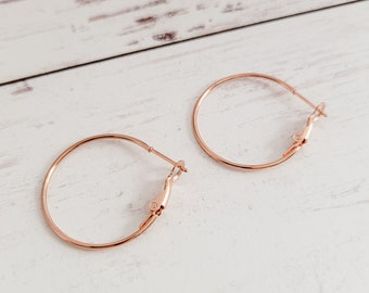 NEW Premium ROSE Gold 30mm Leverback Hoop Surgical Stainless Steel Finding, 10 pieces, 1.2mm width for Glitter Rhinestone Cord and Beads