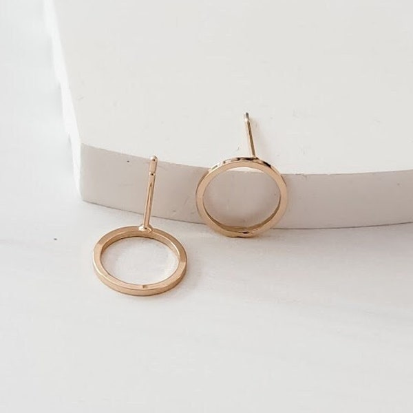 Minimalist Open Circle Gold Brass 12mm Studs or Stud Earring Findings, 10 pcs, Stainless Steel Post with Brass Front
