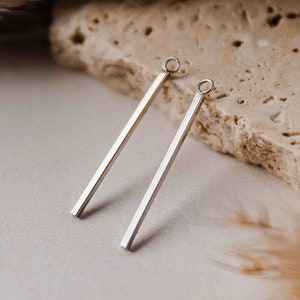 33mm Silver Stainless Steel Pendant Connectors, 10 Pcs Surgical Stainless Earring Finding, Rectangle Bar Loop