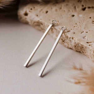 43mm Stainless Steel Pendant Connectors, 10 Pcs Silver Surgical Stainless Earring Finding, Rectangle Bar Loop