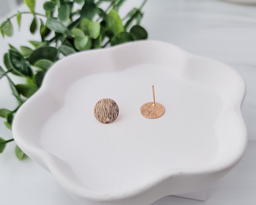 Brushed Gold 12mm Stud Earring Findings, 10 Pcs, Stainless Steel Post