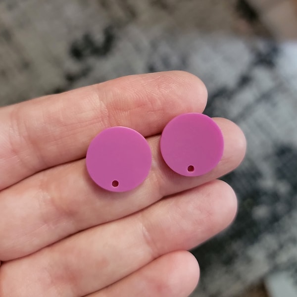 Matte Fuchsia Acrylic Circle Stud Earring Findings (16mm), 10 pcs, Round Resin Post Connector, One Hole Circle Stainless Steel Post