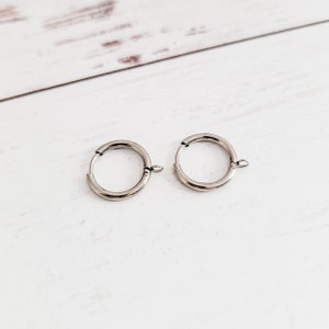 New Silver 16mm Huggie with Perpendicular Loop Surgical Stainless Steel, 10 pieces, Stud Hoop Connector Forward Facing