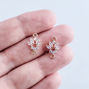 Cubic Zirconia GOLD Flower 2-Hole Connectors, 10 pcs, Holiday Charms Pendants, CZ Pave DIY Jewelry Findings