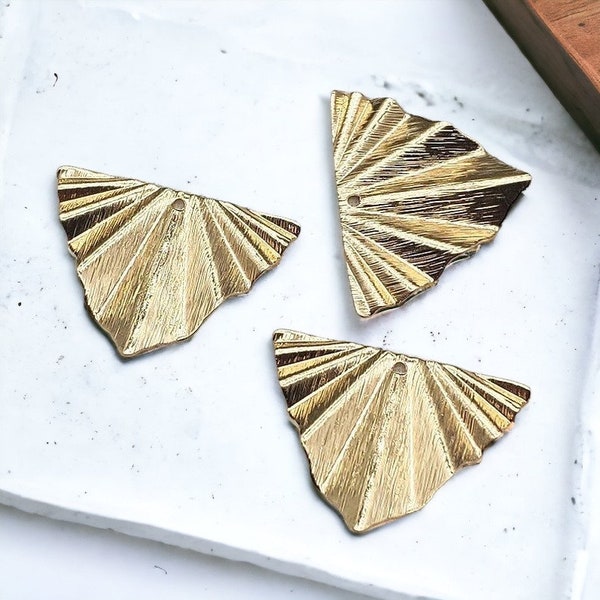 Triangle Art Deco GOLD Brushed Brass Charms, 10 pcs, Brass Charms Pendants Connectors, DIY Jewelry Findings for Clay Leather Wood Acrylic