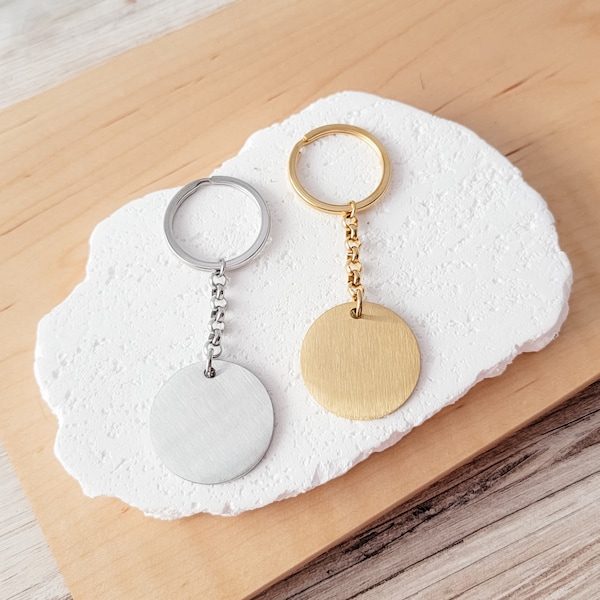 Circle Pendant Keychain (Silver or Gold), 1 Total, Metal Blank #11, Brushed Finish Stainless Steel Tarnish-Resistant