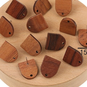 Walnut Wooden SEMI OVAL Stud Earring Findings (15x17mm), 10 pc, Wood Post Earring Connector, Semioval, 1 Hole Circle Stainless Steel Finding