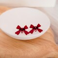 Red Classic Bow Stud Earring Findings (STAINLESS STEEL Posts), 5 Pair, Christmas Holiday Bowknot Post Connector with Loop
