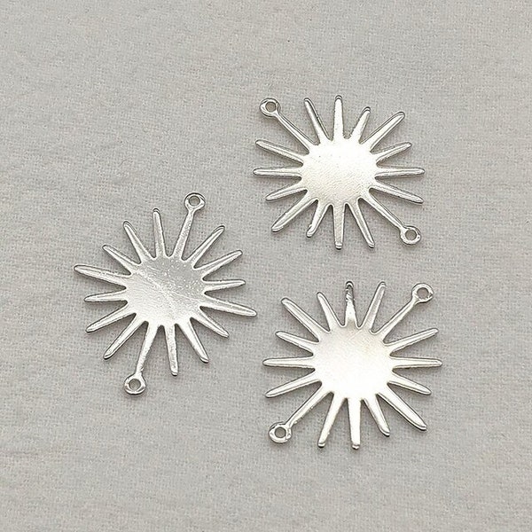 Medium Silver 2-Hole Sunburst Connector, 10 pcs, Brass Earring Finding Component, Celestial Starburst Sun Star Jewelry Finding
