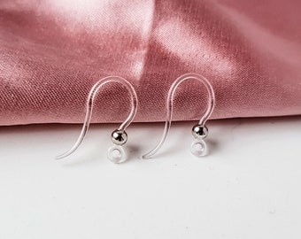 Clear Ear Wires with Silver Bead, 20pcs Plastic and Stainless Steel Earring Hooks, Hypoallergenic, Tarnish-resistant