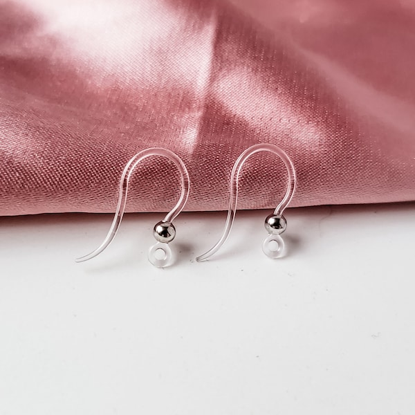 Clear Ear Wires with Silver Bead, 20pcs Plastic and Stainless Steel Earring Hooks, Hypoallergenic, Tarnish-resistant