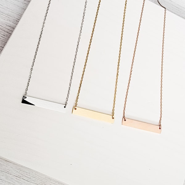 Medium Horizontal Bar Necklace (Silver, Gold, or Rose Gold), 1 Total, Metal Blank #29, Mirror Polish Stainless Steel Hypoallergenic