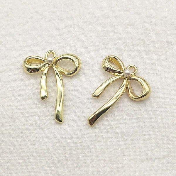 Bow GOLD Alloy Pendant Charm, 10 pcs, DIY Jewelry Findings for Clay Leather Wood Acrylic