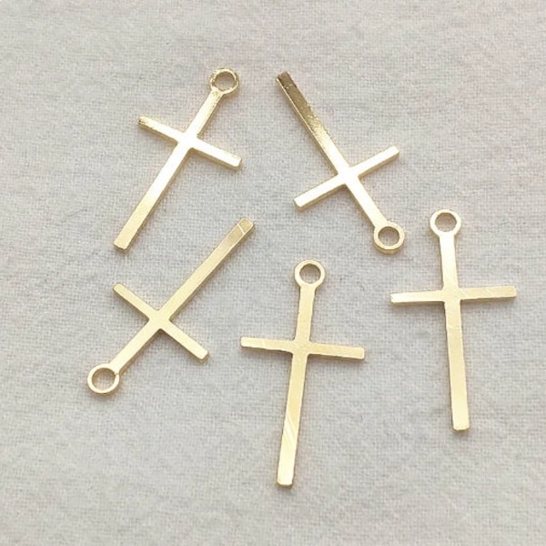 CLOSEOUT Cross GOLD Brass Pendant Charm, 10 pcs, DIY Jewelry Findings for Clay Leather Wood Acrylic