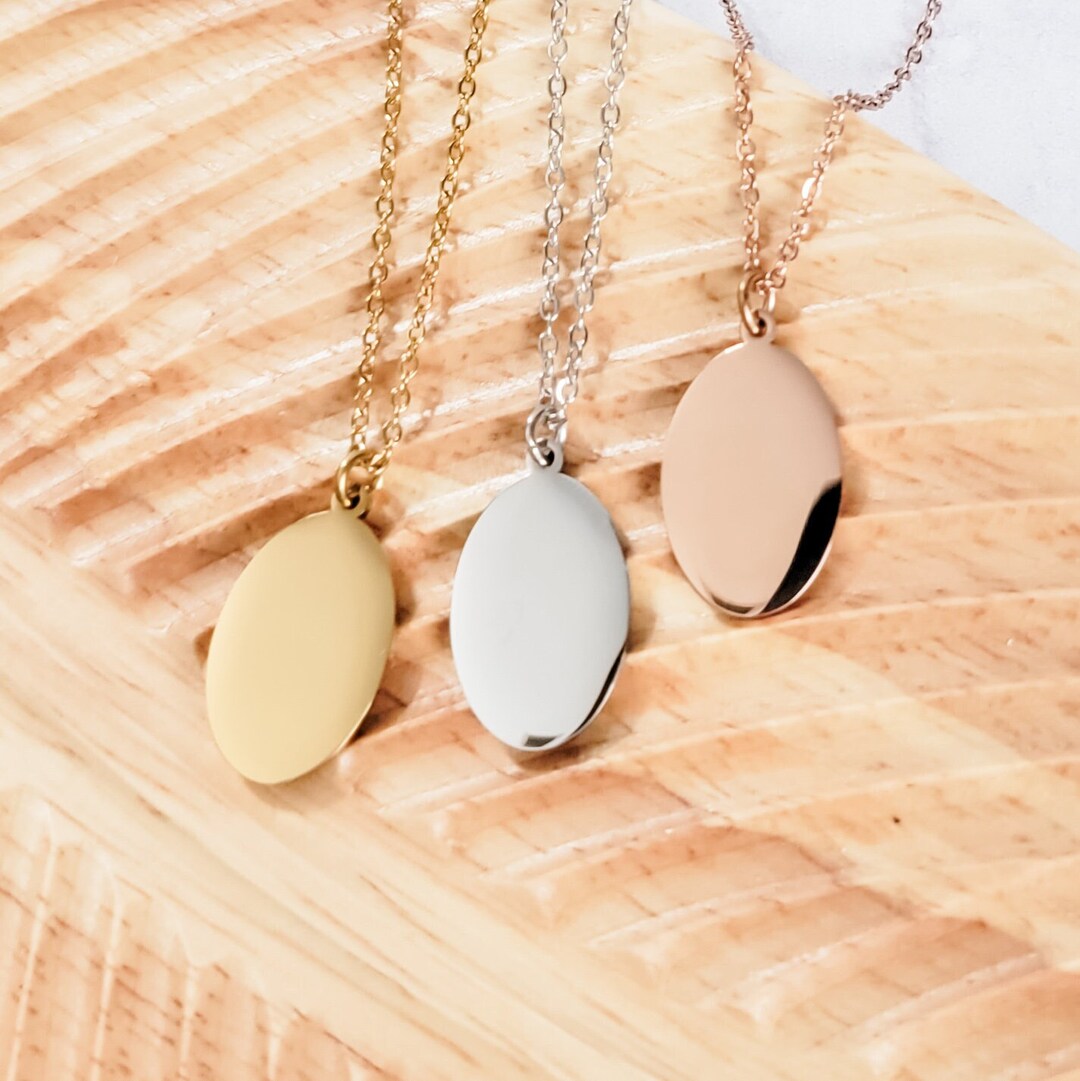 Oval Pendant Necklace (silver, Gold, or Rose Gold), 1 Total, Metal ...