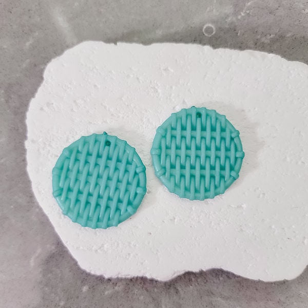 LIGHT TURQUOISE Disc Acrylic Faux Rattan Pendants, 10 pcs, Circle Round Charms Connector Jewelry Findings