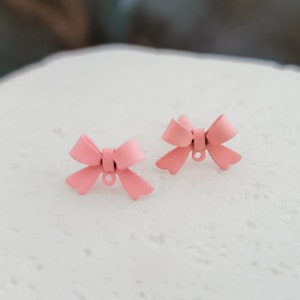 Light Pink  Classic Bow Stud Earring Findings, Christmas Holiday Bowknot Post Connector with Loop, Hypoallergenic Sterling Silver Finding