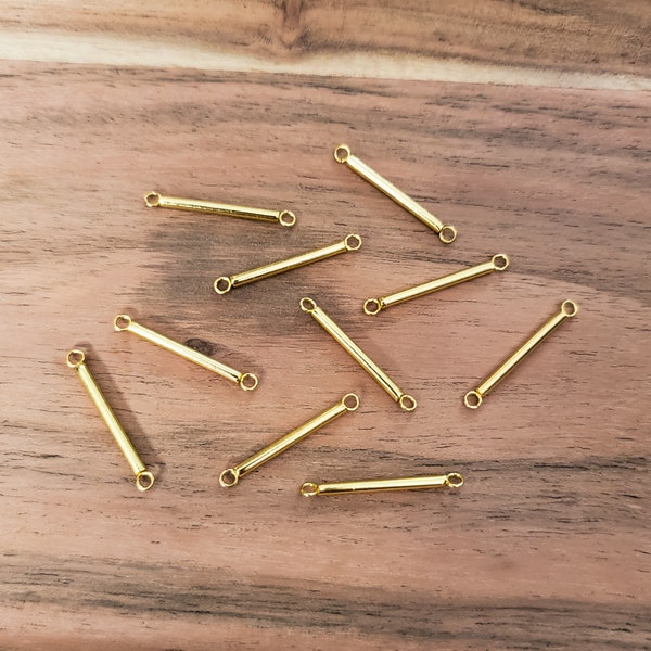 26mm Gold Stainless Steel Bar Link Connectors, 10 Pcs Surgical Stainless Earring Finding, Rectangle Bar Double Loop Tarnish-Resistant Links