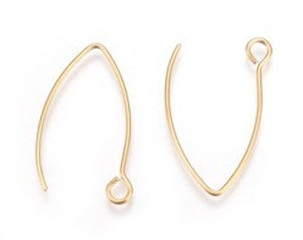 REGULAR Loop GOLD Stainless Steel V Ear Wires 2.5mm Hole, 20pcs Surgical Stainless Steel Earring Hooks