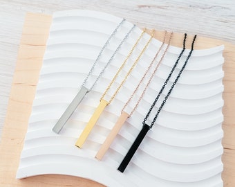 Vertical Bar Necklace (Silver, 14k Gold, Rose Gold, or Black), 1 Total, Metal Blank #5, Mirror Polish Stainless Steel Hypoallergenic