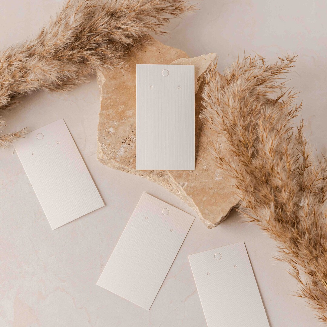Earring Cards White Linen Textured Cardstock, 50 Pcs Earring Packaging
