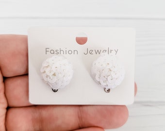 WHITE 15mm Small Sequin Topper, 1 Pair, Stainless Steel Stud Dome Finding, Hypoallergenic Word Earring Connector for Wood Acrylic Leather