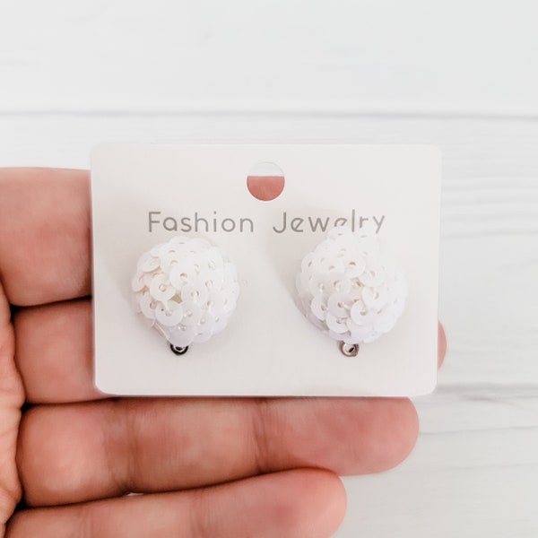 WHITE 15mm Small Sequin Topper, 1 Pair, Stainless Steel Stud Dome Finding, Hypoallergenic Word Earring Connector for Wood Acrylic Leather