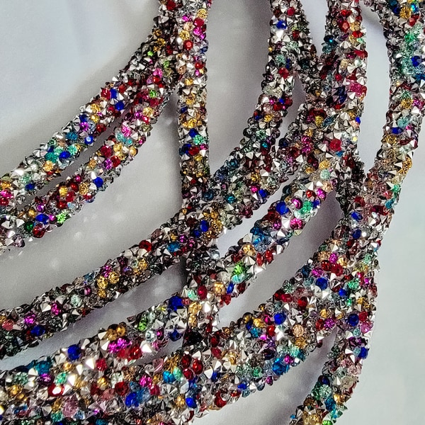 Gemstone Mix Chunky Rhinestone Glitter Cord | Glitter Cord #11 | 1 Yard Cord for Hoops Headbands | Tubing Rope | Monarch Pine