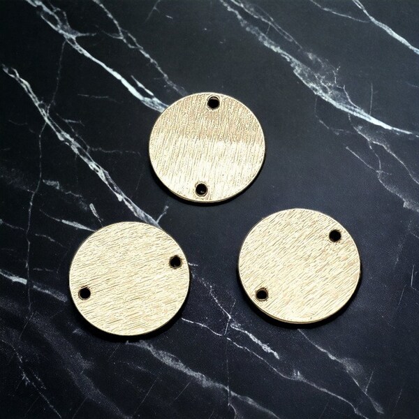 Circle 2-Hole GOLD Brushed BRASS Connectors, 10 pcs, Brass Charms Pendants, DIY Jewelry Findings for Polymer Clay Leather Wood Acrylic