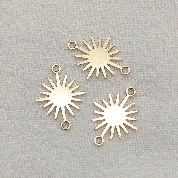 Small Brass 2-Hole Sunburst Connector, Brass Earring Finding Component, Celestial Starburst Sun Star Jewelry Finding