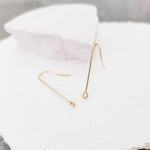 28mm Elongated GOLD Forward-Facing Ear Wires 20 Pieces, Perpendicular Earring Fish Hook, Surgical Stainless Steel, Horizontal Loop