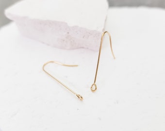 28mm Elongated GOLD Forward-Facing Ear Wires 20 Pieces, Perpendicular Earring Fish Hook, Surgical Stainless Steel, Horizontal Loop