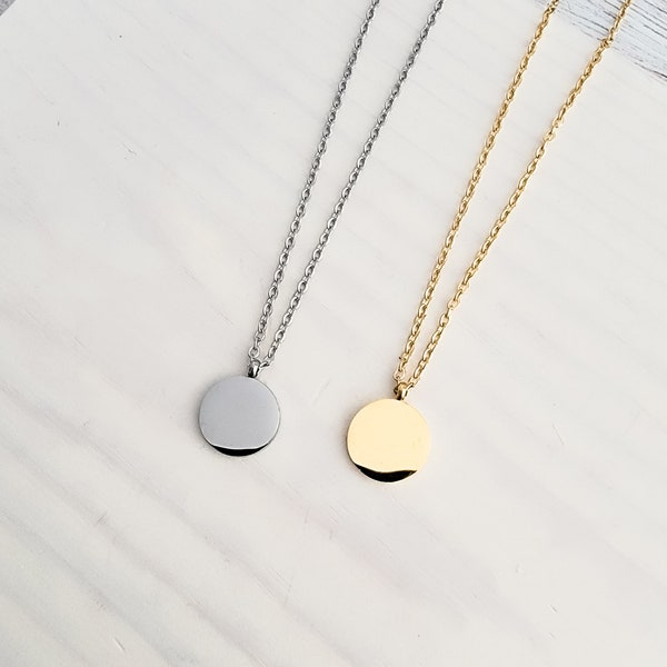 Petite Disc Necklace (Silver, Gold, or Rose Gold), 1 Total, Metal Blank #21, Mirror Polish Stainless Steel Hypoallergenic