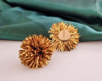 NEW - Gold Tinsel 30mm Large Stud Topper, 1 Pair, All Stainless Steel Dome Finding, Holiday Christmas Premium Studs