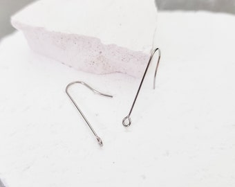 40mm Elongated SILVER Forward-Facing Ear Wires, 20pcs Perpendicular Earring Fish Hook, Surgical Stainless Steel, Horizontal Loop