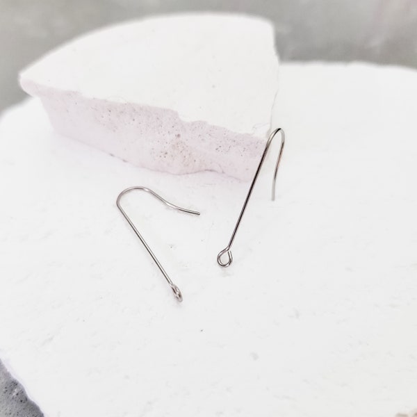 28mm Elongated SILVER Forward-Facing Ear Wires, 20pcs Perpendicular Earring Fish Hook, Surgical Stainless Steel, Horizontal Loop