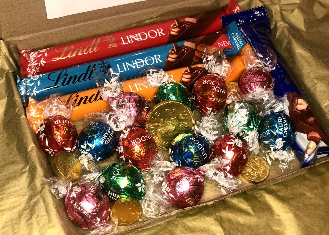 Assorted Lindt Lindor & Gold Chocolate Coin gift wrapped box Etsy