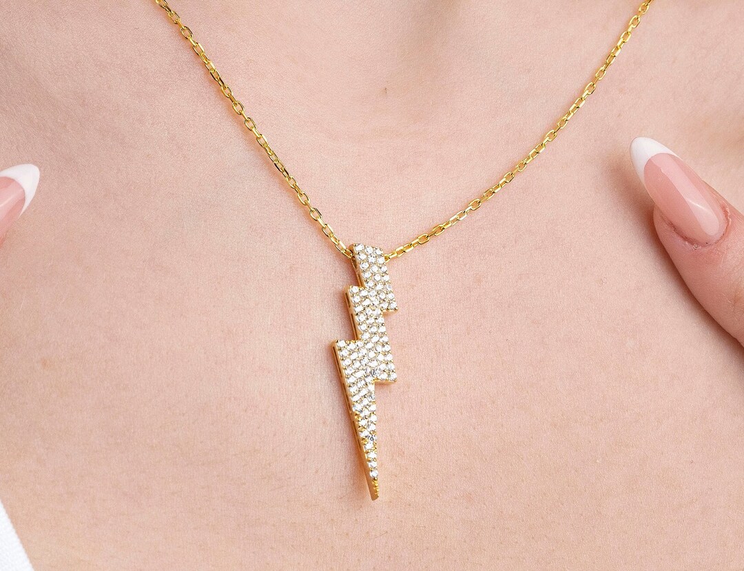 14K Gold Lightning Bolt Pendant Handmade Necklace Necklace Etsy