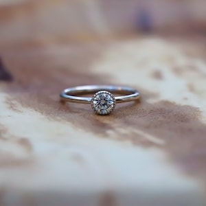 Diamond Solid Gold Bezel Solitaire Ring | Round Single Stone | Engagement & Stackable Promise Ring | Valentine's Gift for Her