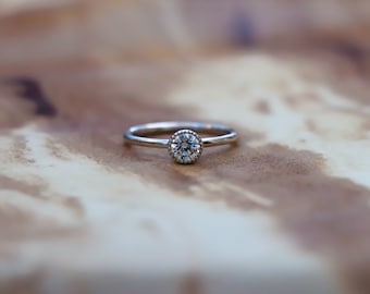 Diamond Solid Gold Bezel Ring, Round Single Stone Solitaire Ring, Engagement Solitaire Ring, Stackable Promise Ring, Valentines Gift for Her