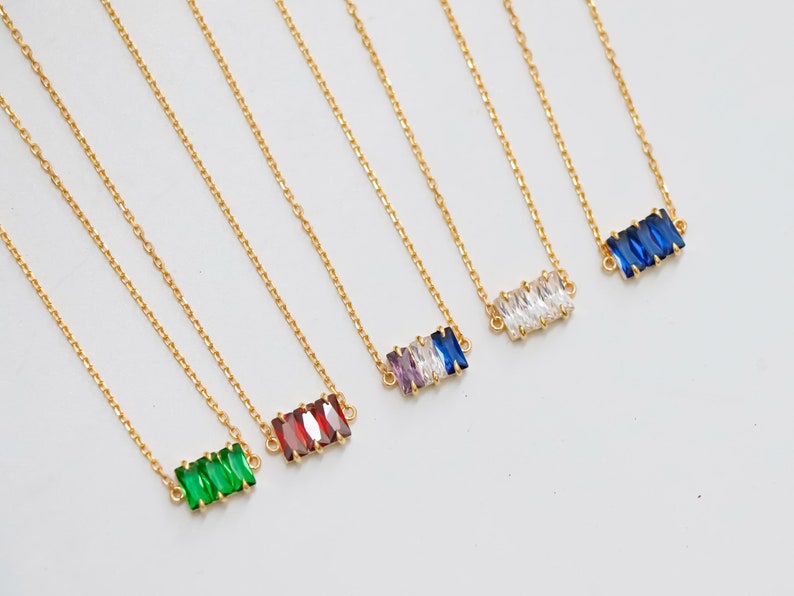 Necklace With Three Baguette Birthstone, Necklace for Her, Custom ...