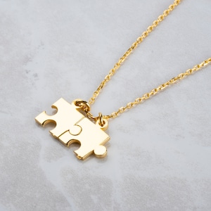 Collar de rompecabezas de oro, collar de rompecabezas personalizado, collar de rompecabezas de oro macizo de 14 k, collar de rompecabezas de pareja, joyería de pareja,