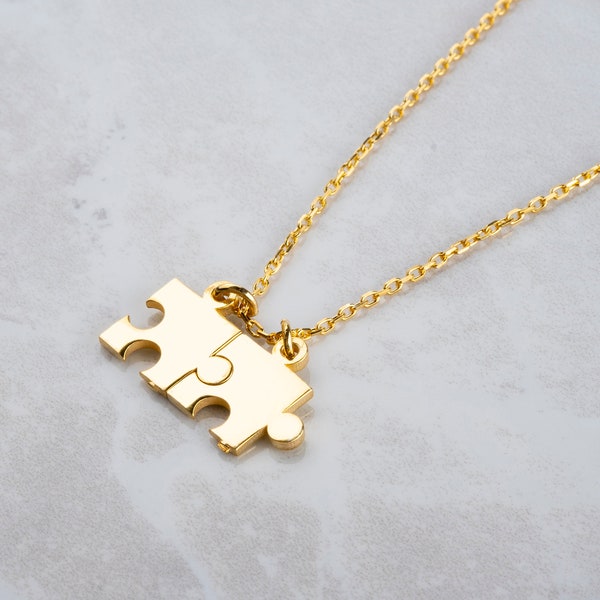 Gold Puzzle Necklace, Personalized Puzzle Necklace, 14k Solid Gold Puzzle Necklace, Couple for Puzzle Necklace, Couple for Jewelry,