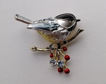 Wintervogelbroche, vintage kerstsieraden voor vrouw, pin vogel op tak, cadeau voor vogelliefhebber, wintersieraden voor moeder vriendin